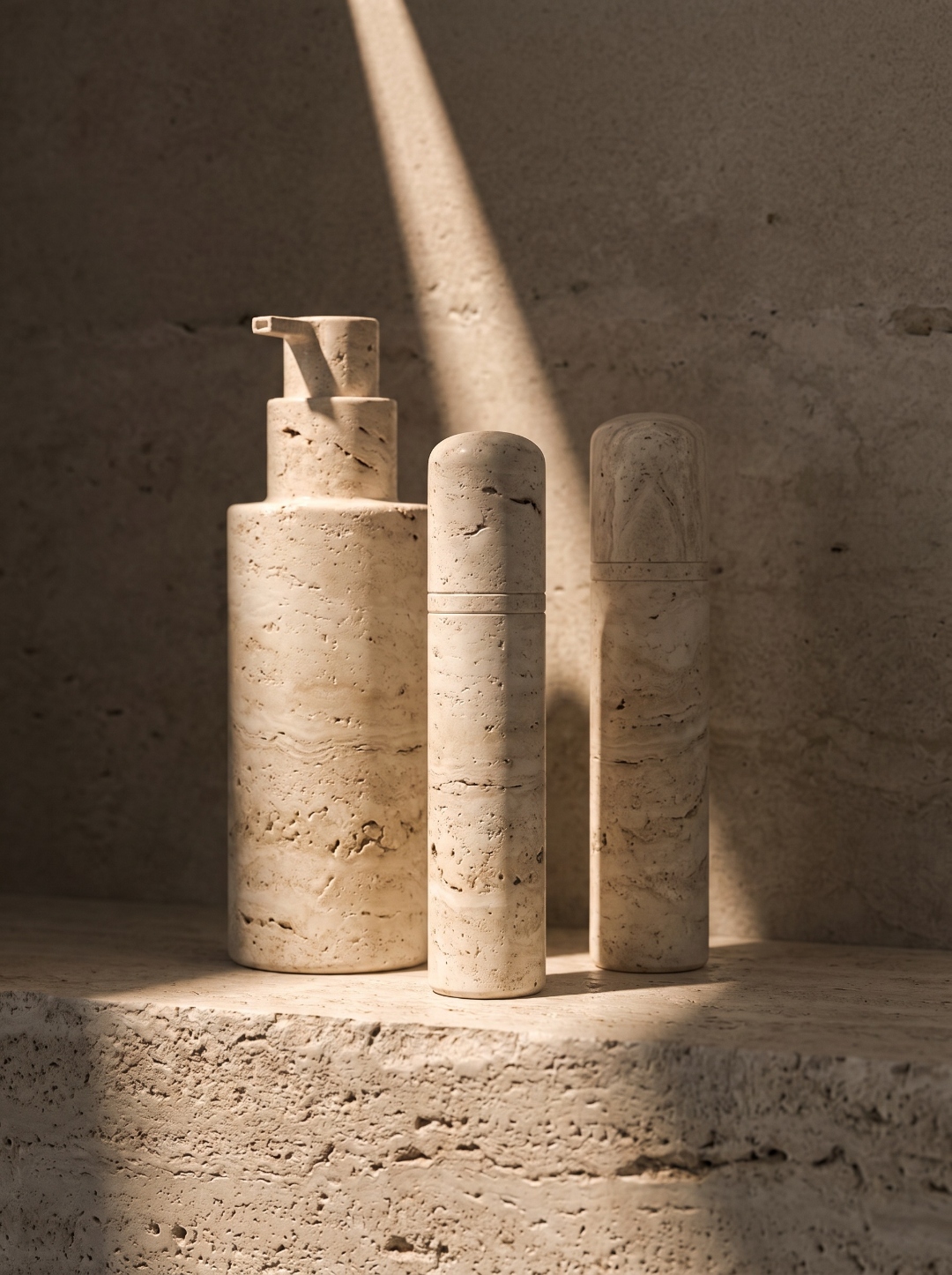 The AMINATIDE Foundational System carved in travertine